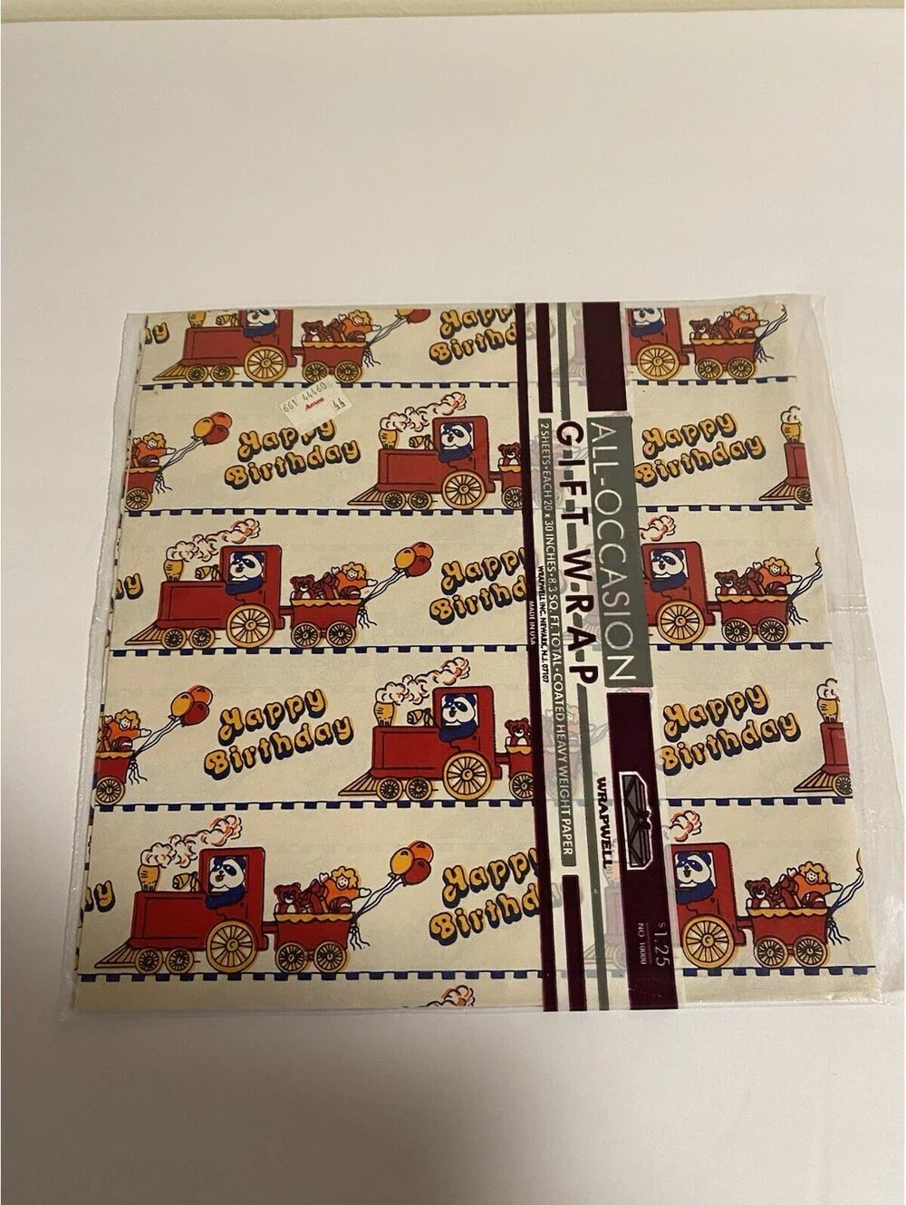 Gift Wrap Happy Birthday Train Balloons 80s Vintage Paper